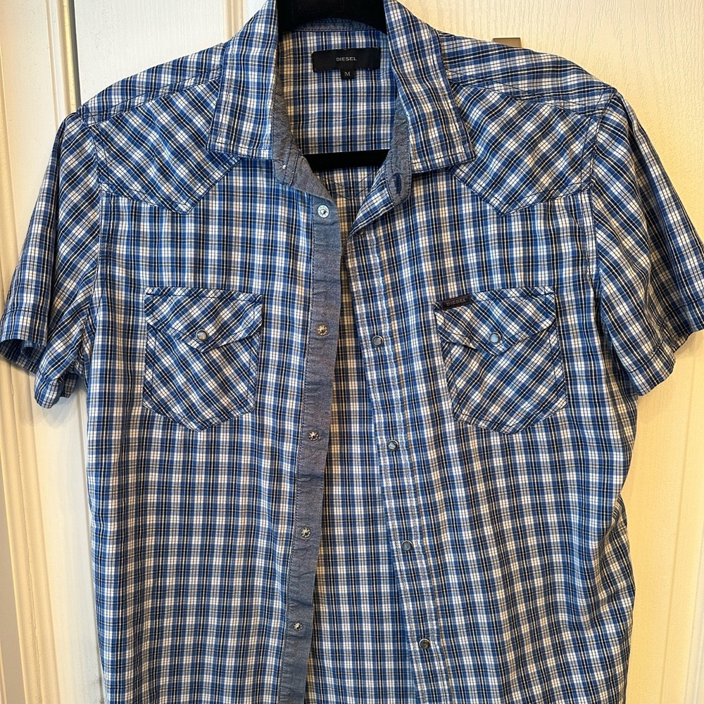 Diesel Blue Plaid short sleeve button up size medium